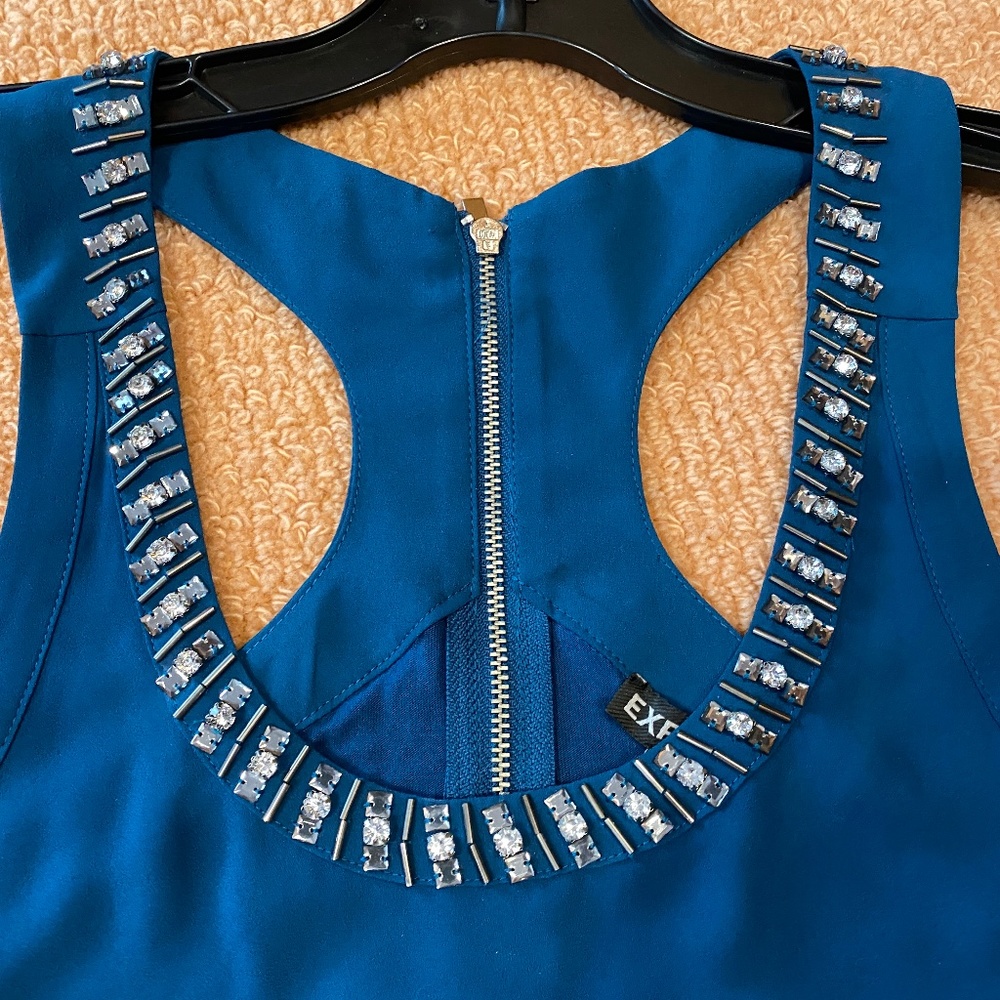 Racer Back Tank with Rhinestone Neckline - Beautiful Blue - NEW - Size S/P
